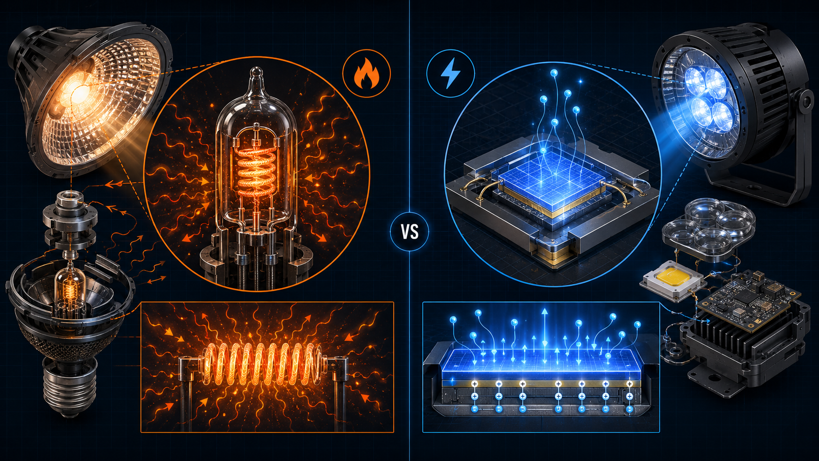 Comparision of Lamp and LED Comparación de lámpara y LED